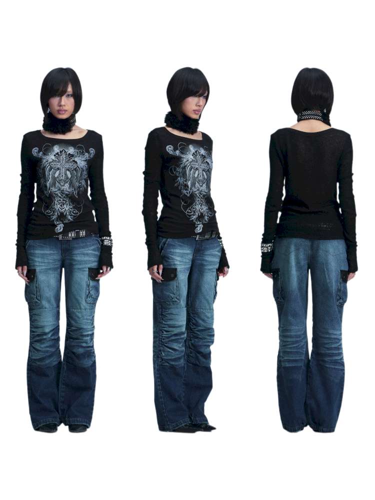 Knitted Mesh Hole Cross Rivet T-shirt【s0000014666】