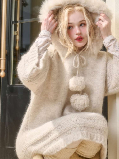 Thick Fleece Wool Knitted Cape Skirt Hooded【s0000014894】