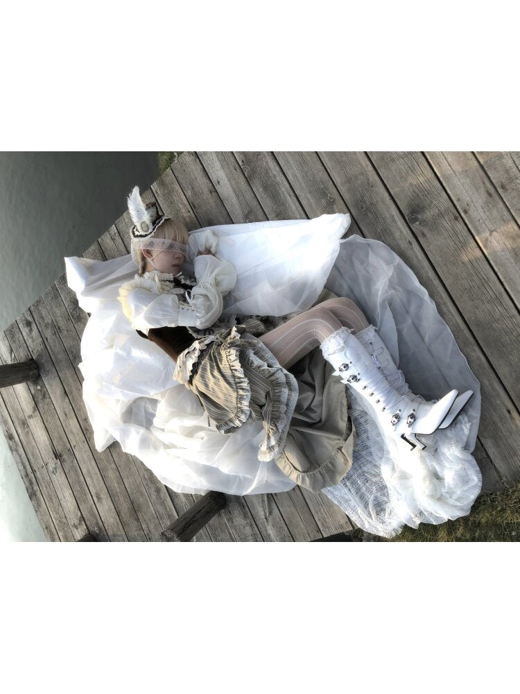 Stripe Lace Drawstring Cake Skirt【s0000015618】