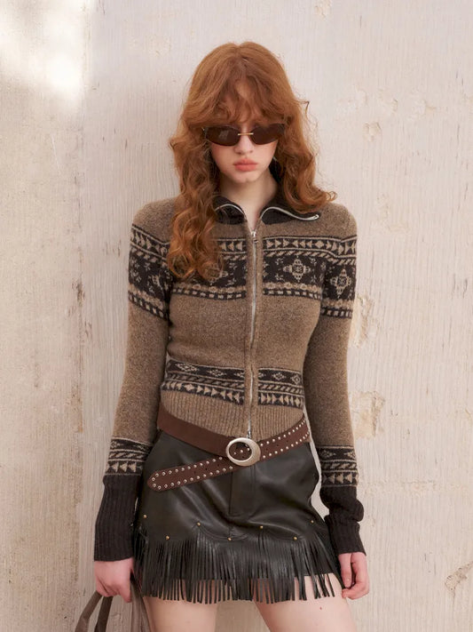 Fairy Island Jacquard Long Sleeve Knit Cardigan【s0000014073】