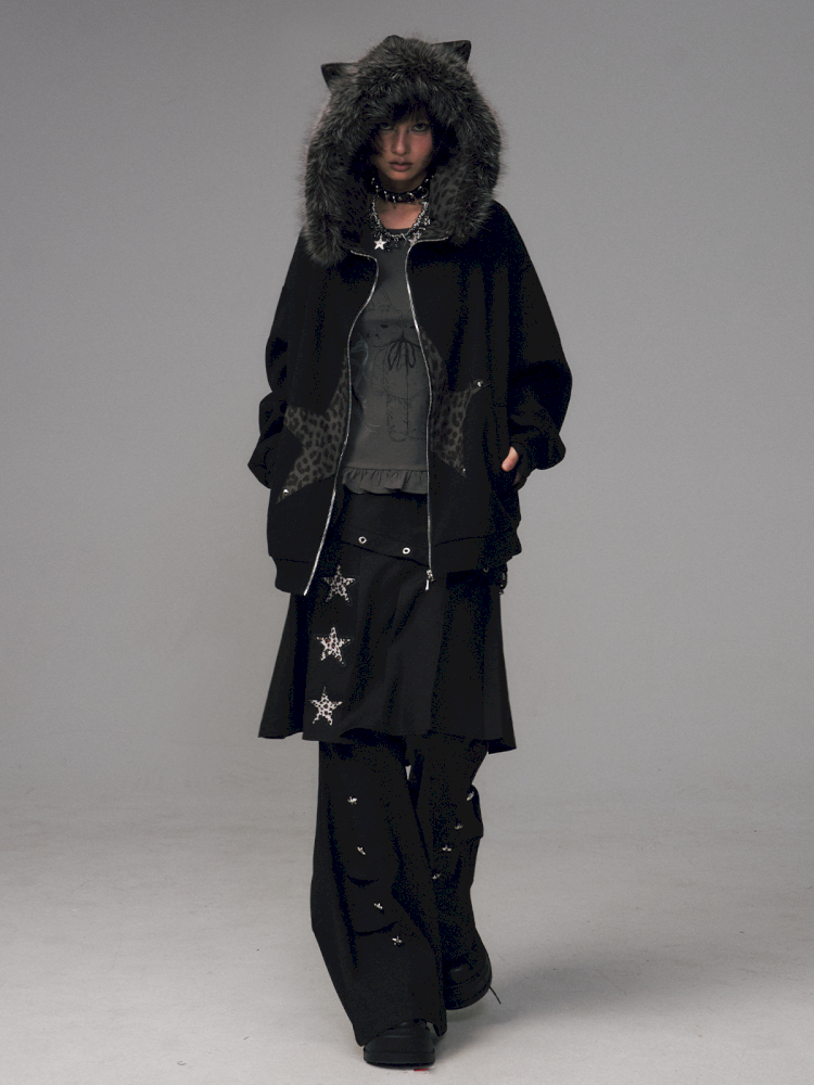 Cat Ears Leopard Print Fleece Hooded Jacket【s0000014708】