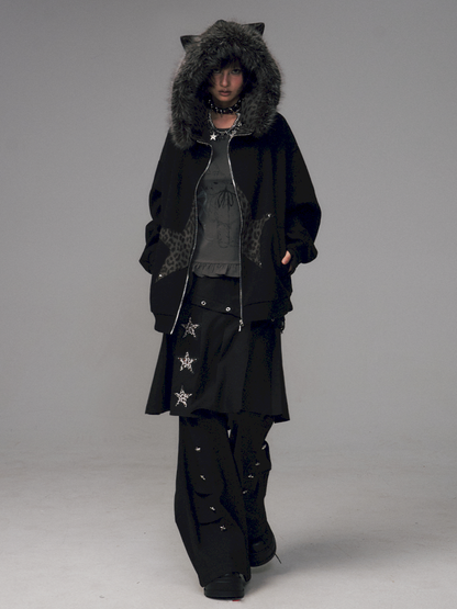 Cat Ears Leopard Print Fleece Hooded Jacket【s0000014708】