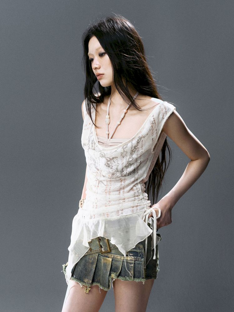 Hollow Swing Neck Sleeveless Blouse【s0000012644】