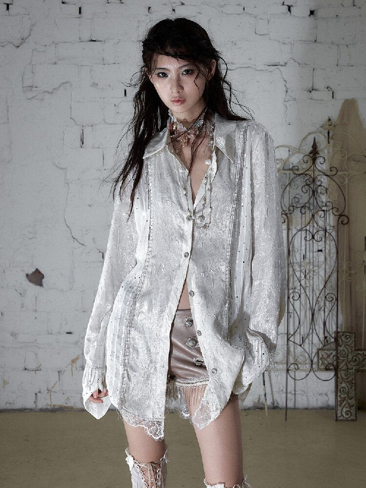 Baroque Chain Satin Long Shirt【s0000017240】