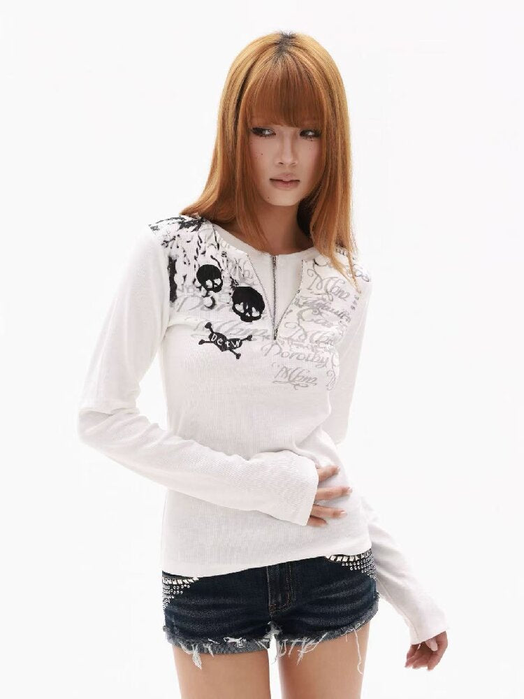 Heart Skull Cotton Long-Sleeve T【s0000018351】