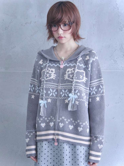 Ghost Horse Grey Fair Isle Hooded Jacket【s0000014697】