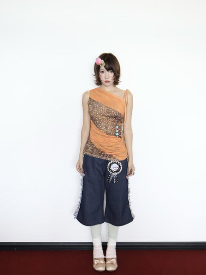 Polka Dot Mesh Asymmetrical Skirt Set【s0000018685】