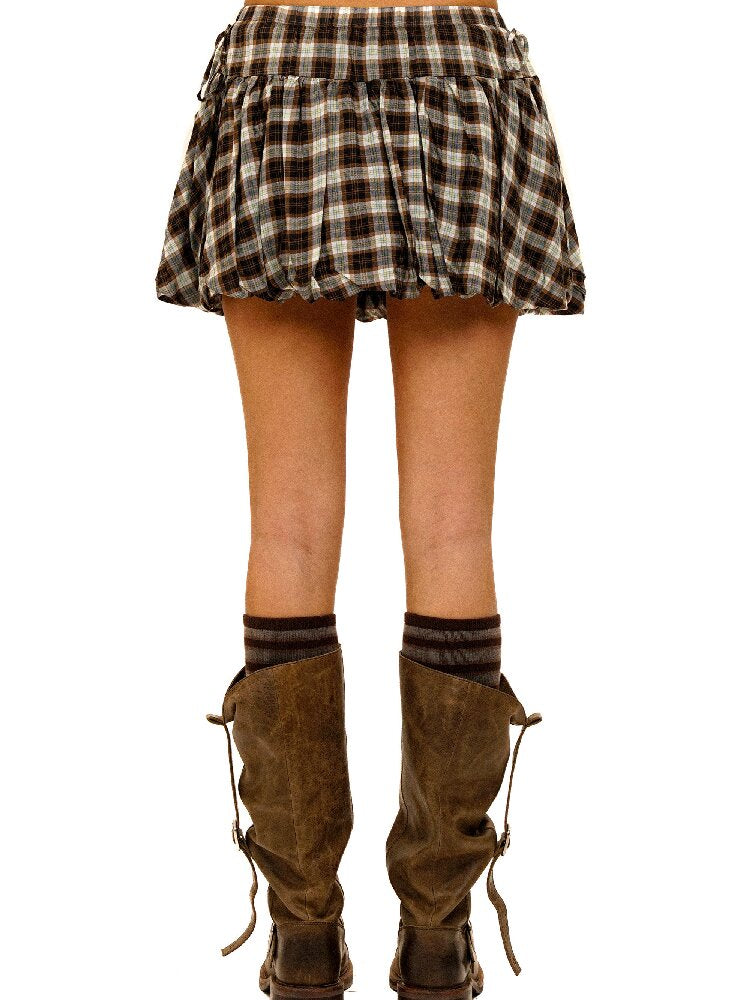 Color Block Plaid Shirt Mini Skirt【s0000017906】