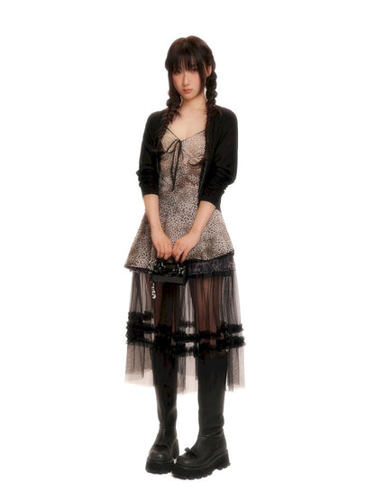 Ribbon large v-neck knitted cardigan【s0000012493】
