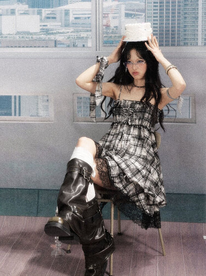 Lace Patchwork Plaid Sundress【s0000016277】