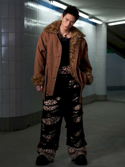 Leopard Print Paneled Denim Jacket【s0000014640】