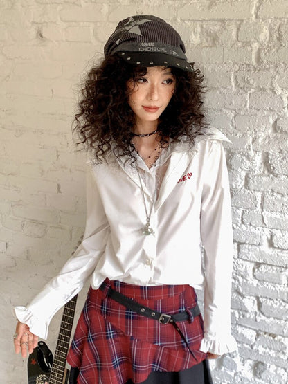 Fake Two-Piece Lace Printed Shirt【s0000017902】