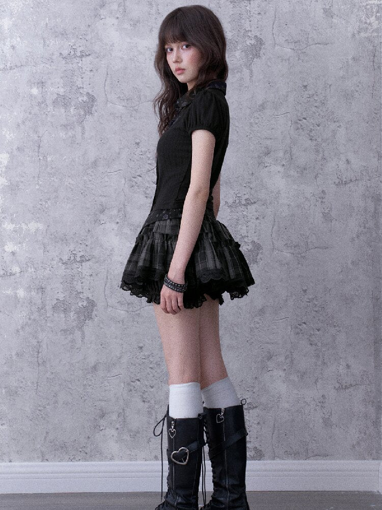 Faux Two-Piece Dark Angel Puff Sleeve T-Shirt【s0000017864】