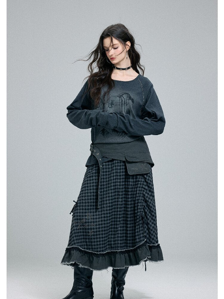 Washed Printed Rivet Knitted Top【s0000016261】