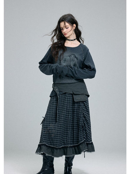 Washed Printed Rivet Knitted Top【s0000016261】