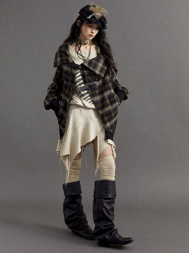 LOOSE PLAID ASYMMETRICAL SWEATER JACKET [S0000010326]