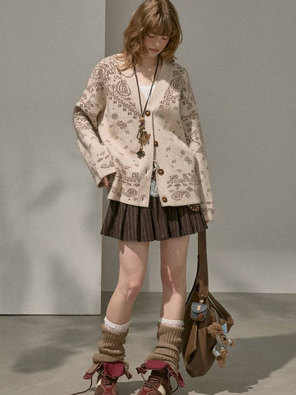 Button-Front Jacquard Knit Cardigan【s0000014394】