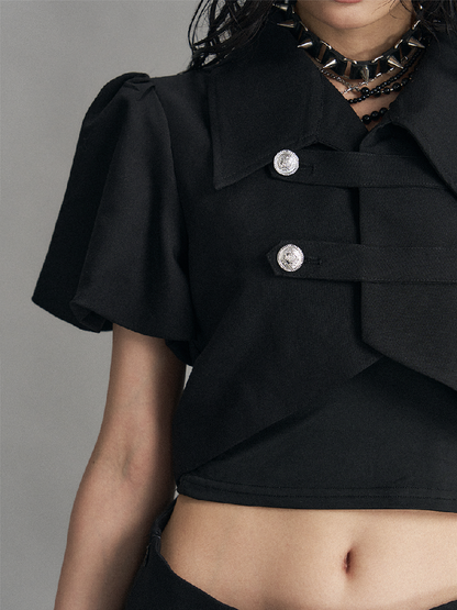 Dark Puff Sleeve Short Suit Top【s0000017524】