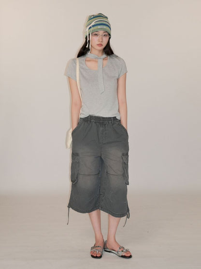Adjustable workwear seven-minute pants【s0000013428】