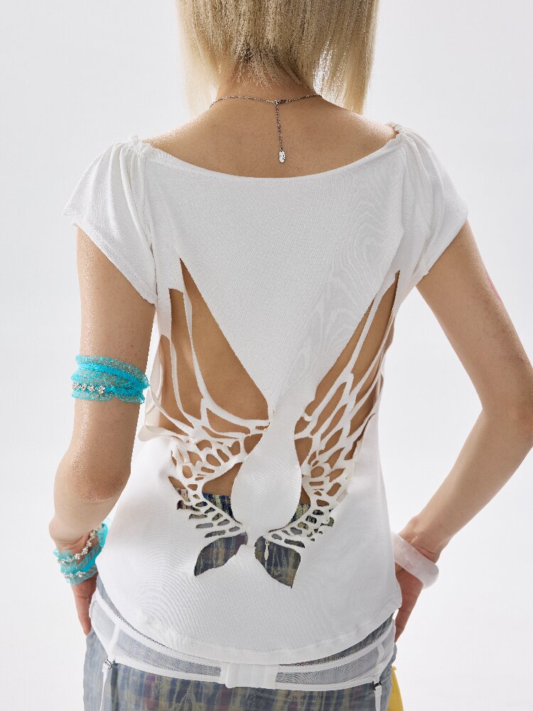 Single Shoulder Wrinkled T Shirt【s0000017639】