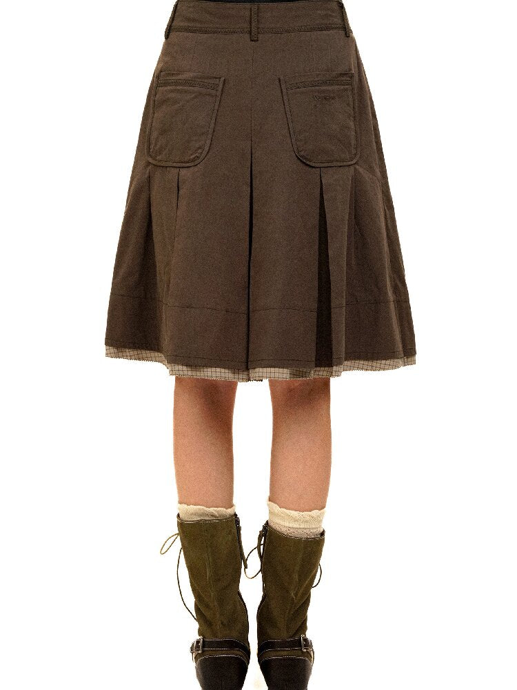 Patchwork Plaid Pleated Midi Skirt【s0000017940】