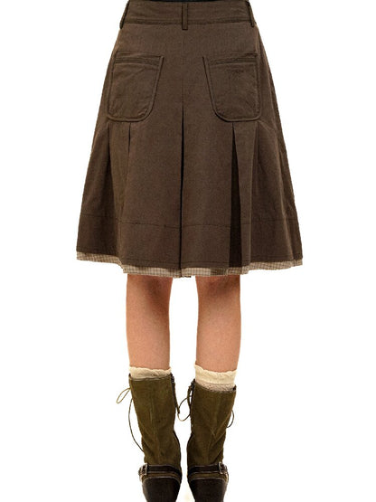 Patchwork Plaid Pleated Midi Skirt【s0000017940】