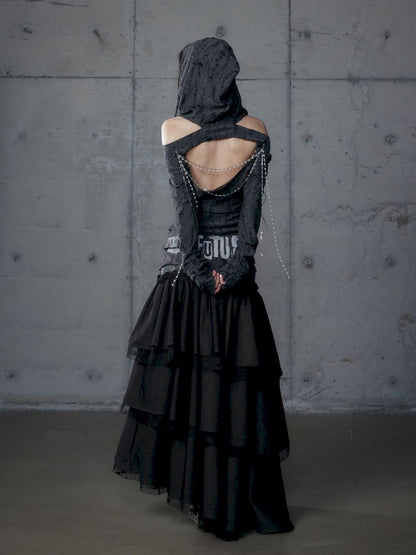 Backless Hooded Long Sleeve Bottom Top【s0000013469】