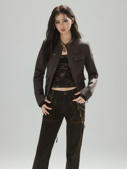 Coffee Low-Rise Leather Slacks【s0000015606】