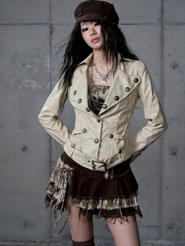 Slim-Fit Short Leather Jacket【s0000013945】