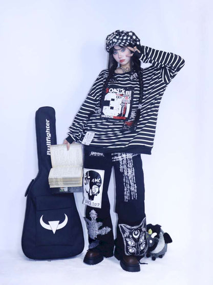 Y2K Punk Print Wide-Leg Jeans【s0000014627】