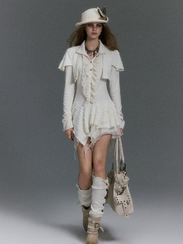 Plush Knit Lace Ruffle Irregular Dress【s0000019244】