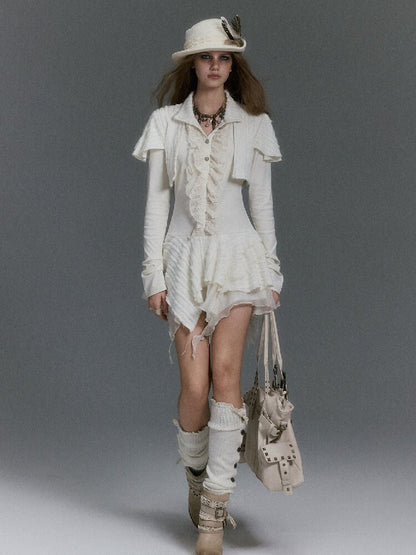 Plush Knit Lace Ruffle Irregular Dress【s0000019244】