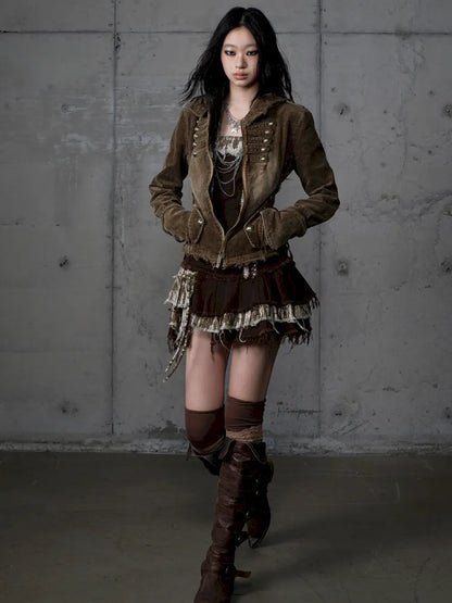 Corduroy Detachable Slim-Fit Hooded Jacket【s0000013952】