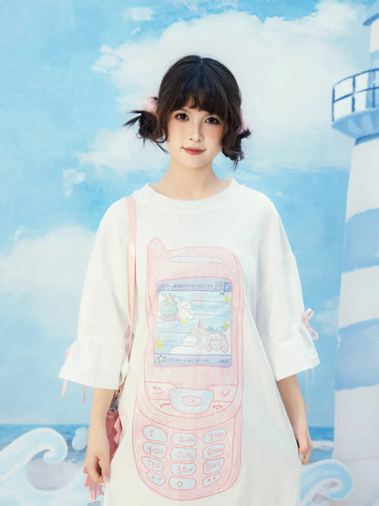 Original Pattern Drawstring Convertible T-Shirt Dress【s0000013932】