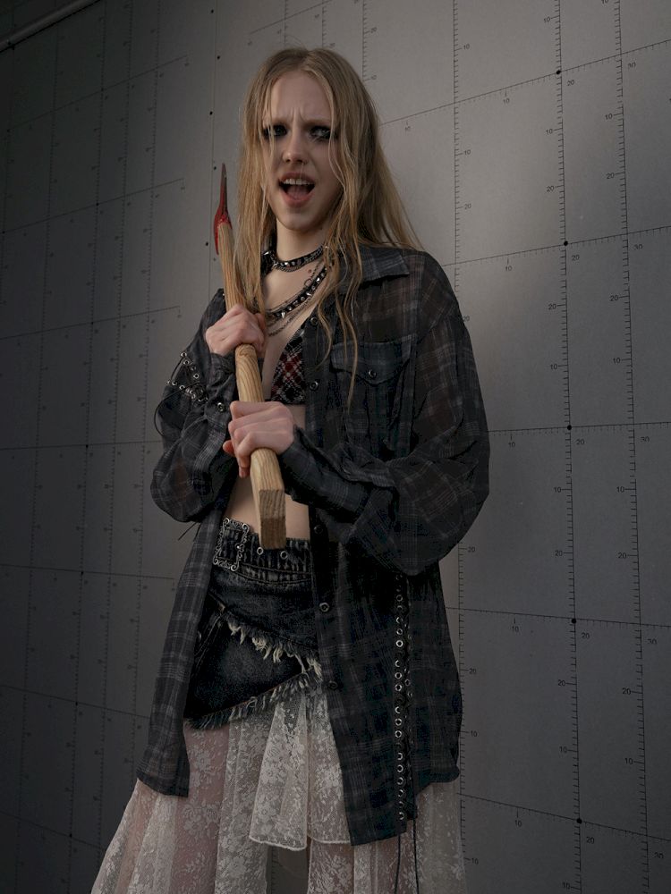 Polka dot plaid sun loose shirt【s0000012622】