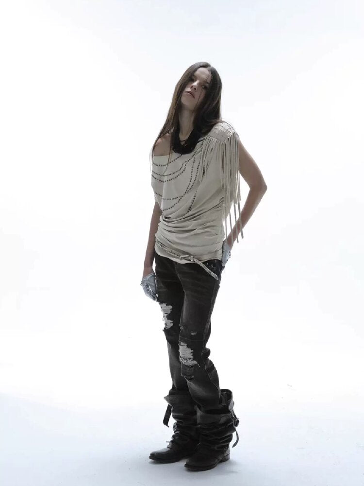 Fringe Shirred Diamond T-Shirt【s0000016568】