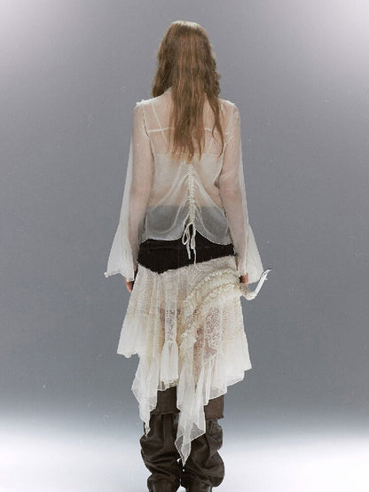 Sheer Chiffon Patchwork Lace Shirt【s0000017500】