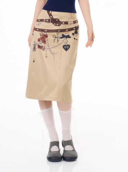 Chain Bear Print Slimming Skirt【s0000016625】