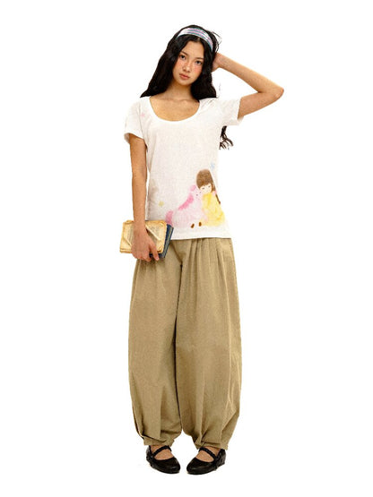 Cotton Pleated Casual Lantern Trousers【s0000016094】