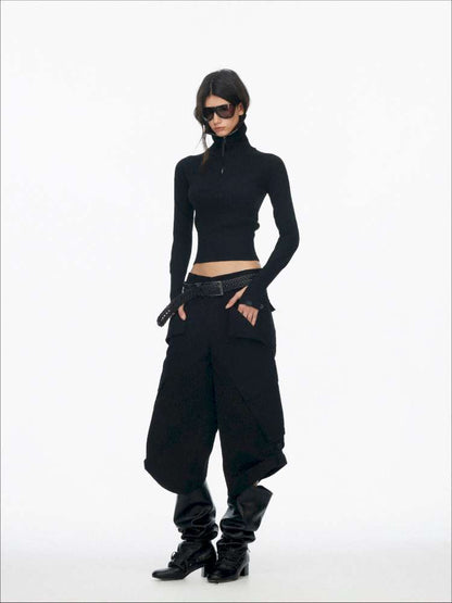 Half-Turtleneck Zip Knit Long-Sleeve T-Shirt【s0000014876】