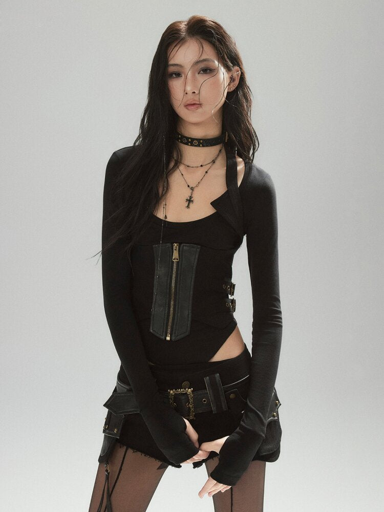 Black Lyocell Pinched Waist Top【s0000015602】