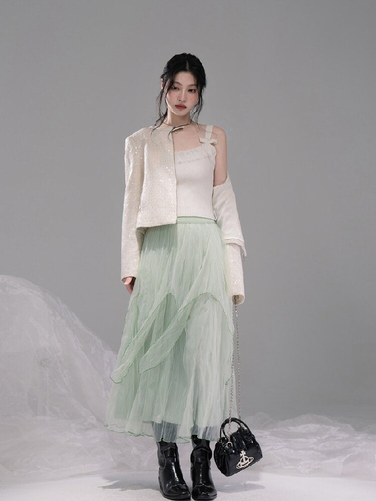 Liubo Gauze Green Irregular Skirt【s0000015738】