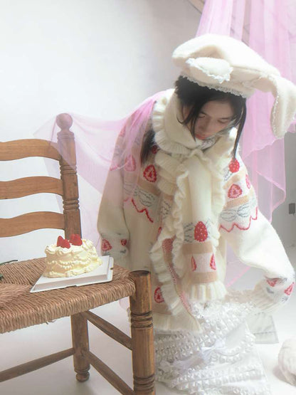 Cream Strawberry Cake Jacquard Scarf【s0000014526】