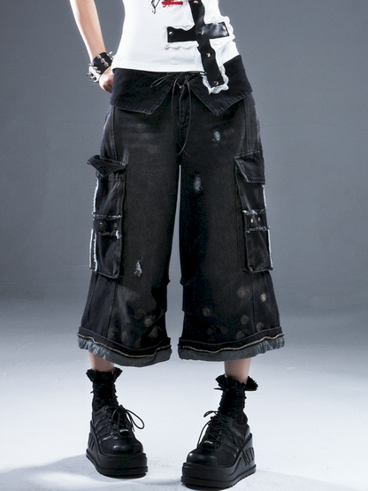 Denim Ripped Knee-Length Pants【s0000012942】