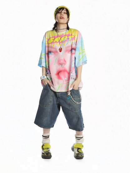 Dopamine Y2k Yabi Print T-shirt【s0000015890】