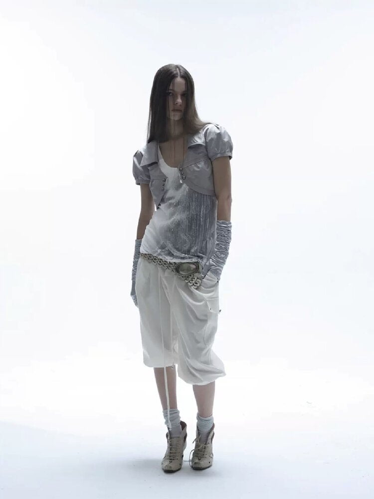 V-Neck Buckle Satin Shirt Jacket【s0000016570】