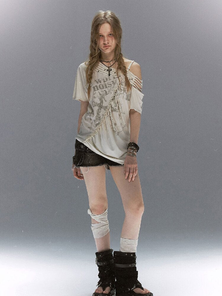 Punk Cross Split Riveted T-Shirt【s0000017495】