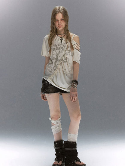 Punk Cross Split Riveted T-Shirt【s0000017495】