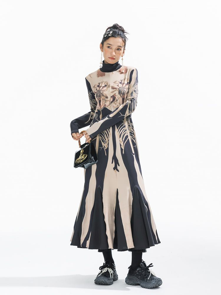 Printed Long Big Hem Dress【s0000011314】