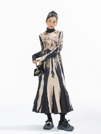 Printed Long Big Hem Dress【s0000011314】